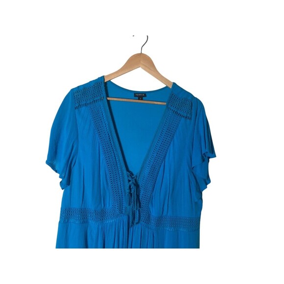 Torrid Dress Women's Size 2X Blue Lace Trim V-Neck Tie Closure Short Sleeve - Picture 3 of 8